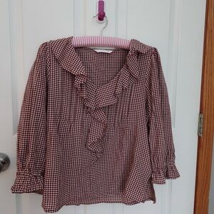 LC Lauren Conrad Checkered Ruffle Blouse - Brown